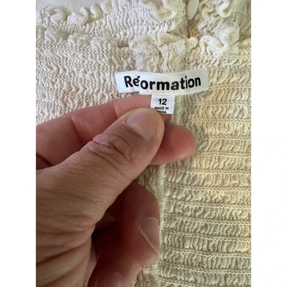 Reformation Top Womens 12 Ivory Gellar Blouse Smocked Back Puff Sleeve Ruffle